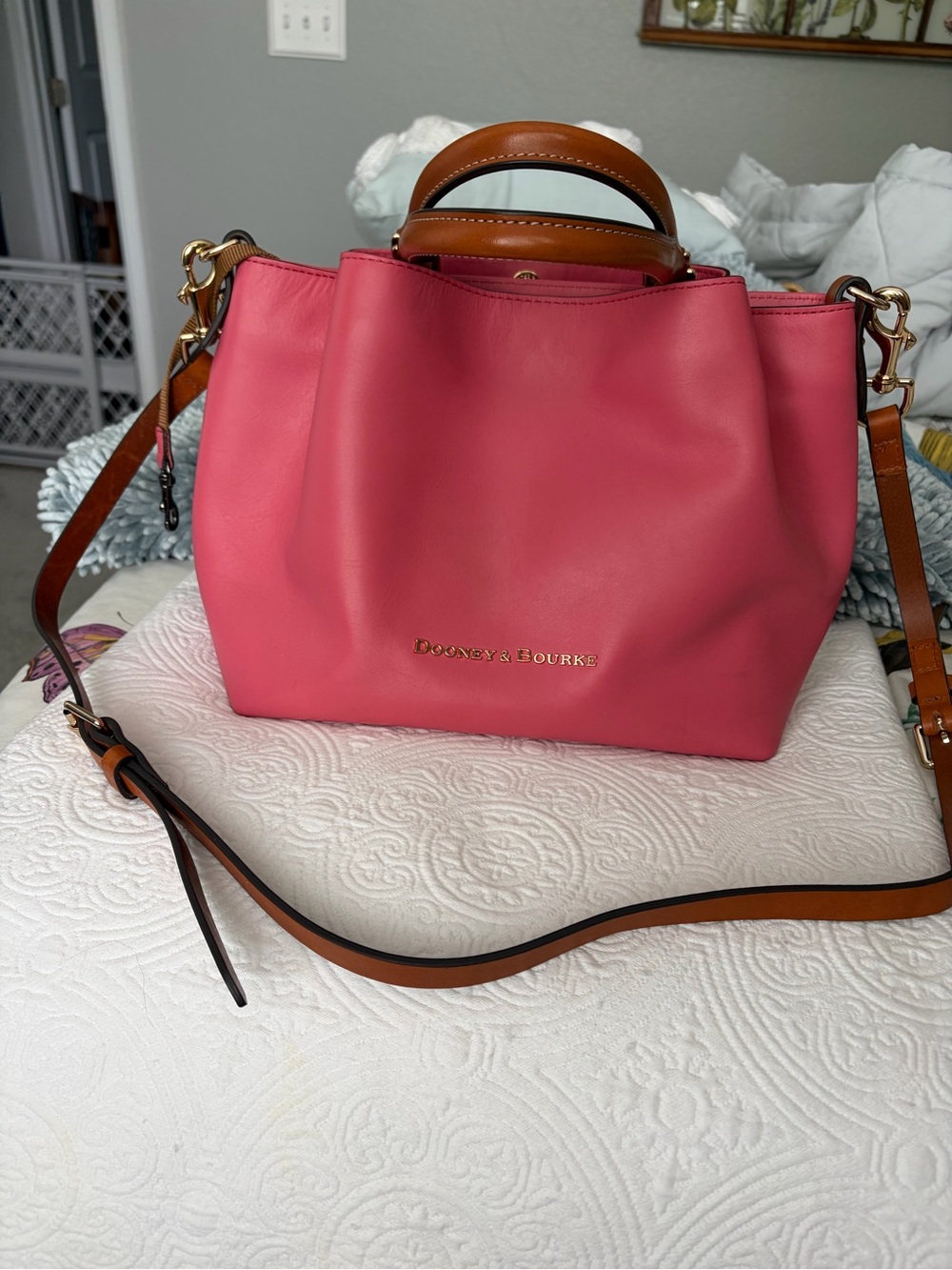Dooney & Bourke City Barlow BBGum Pink Leather Crossbody Tote
